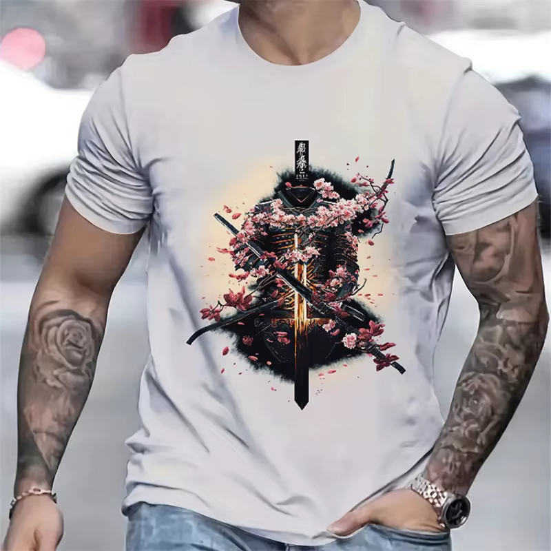 T-shirt décontracté pour homme style samouraï japonais