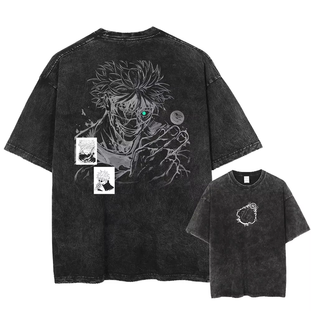 T-shirt Unisexe en Coton Lavé Gojo Satoru Jujutsu Kaisen Été 2026 – Vêtement Streetwear à Manches Courtes