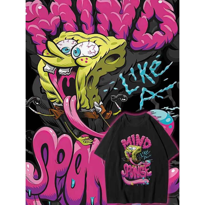 T-shirt pour homme avec motif graffiti sur le devant sur le thème de Bob l'éponge « Mind Like A Sponge »