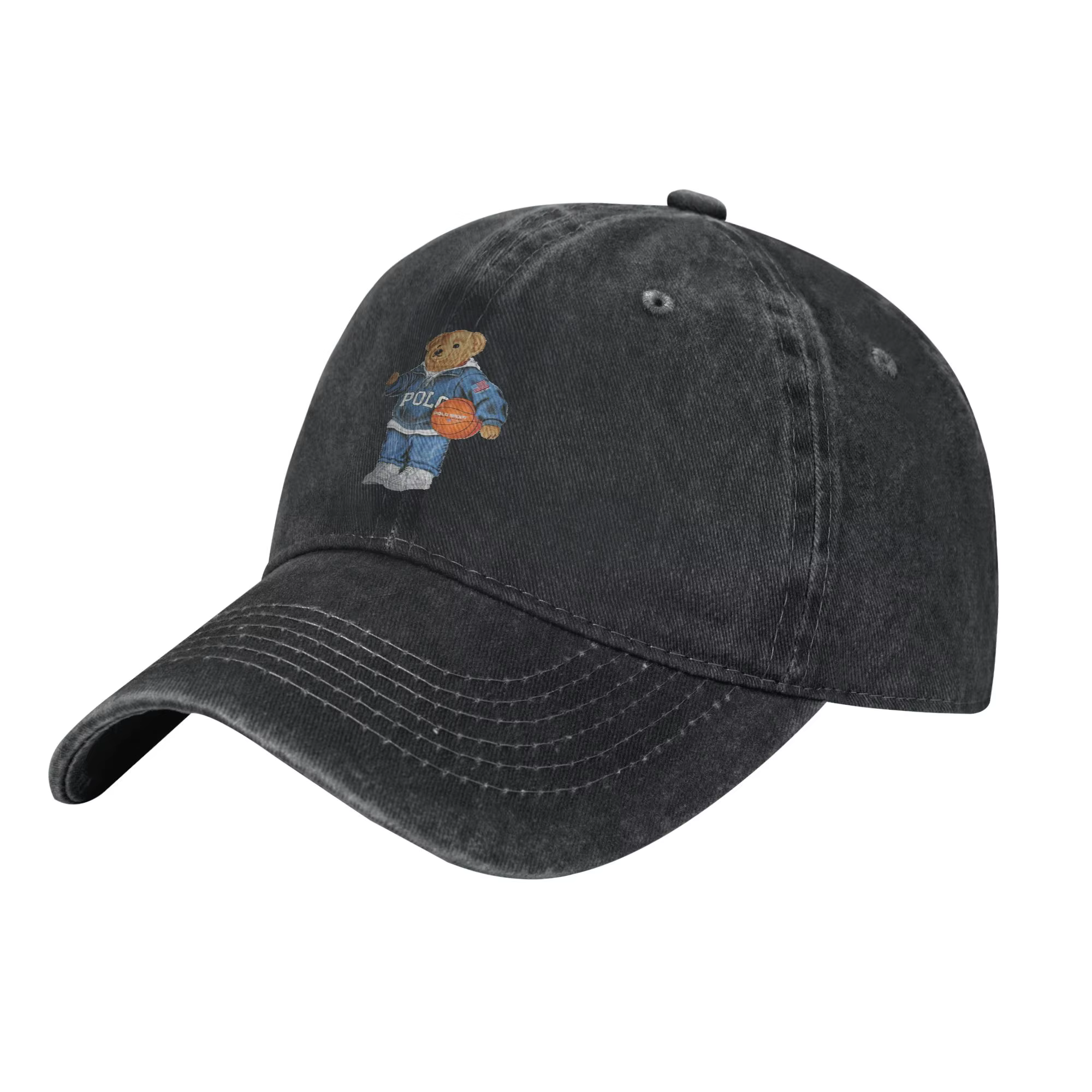 Casquette de baseball en jean personnalisée Polo Basket en coton lavé réglable