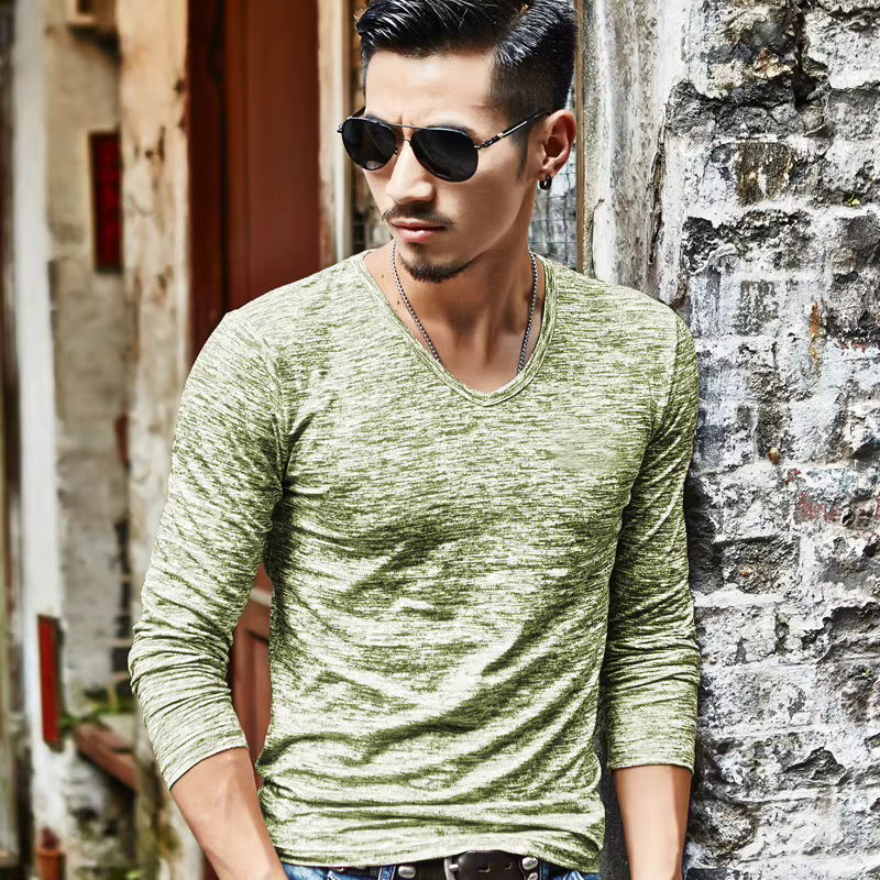 T-Shirt à Manches sulfet Col en V pour Homme