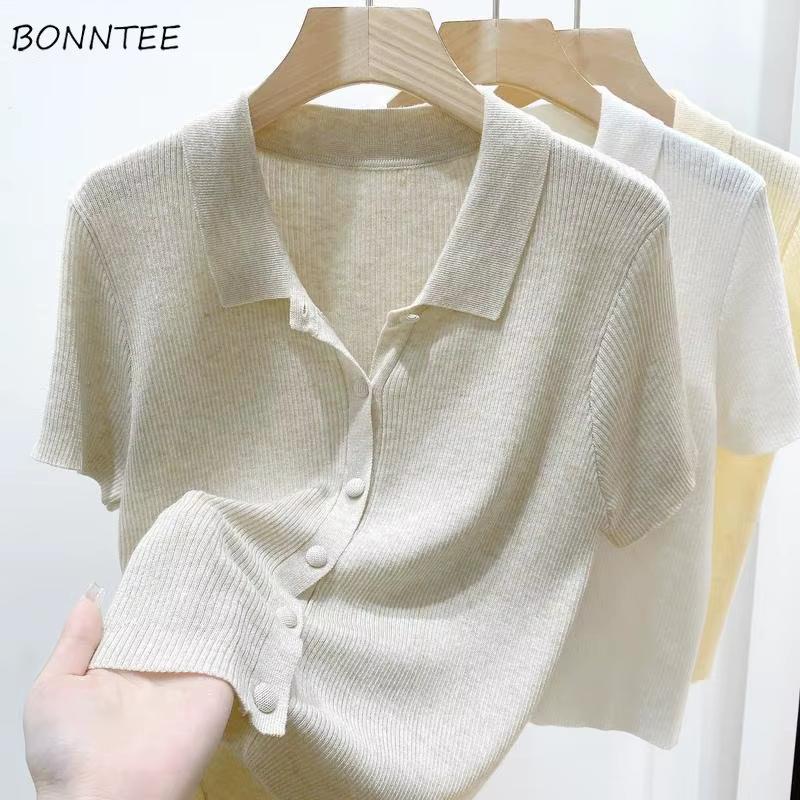 Chemises à manches courtes Femmes S-3XL Loisirs Été Basique Solide Élégant Streetwear All-match Simple 03/Harajuku Y2k
