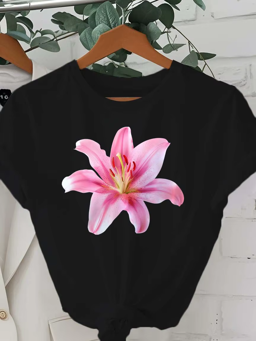 T-shirt élégant à imprimé graphique de fleurs de lys