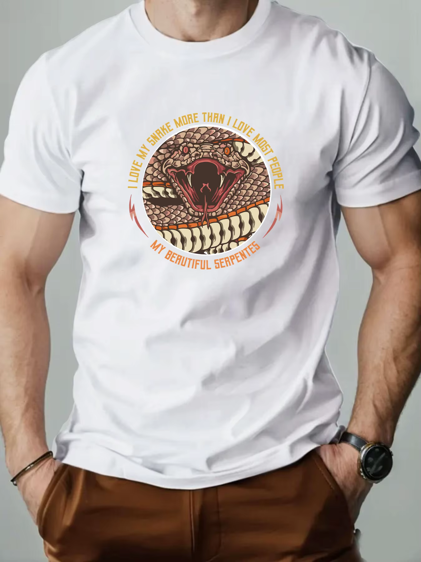 T-Shirt homme 100% coton dessin animé Animal serpent imprimé été surdimensionné col rond respirant décontracté manches