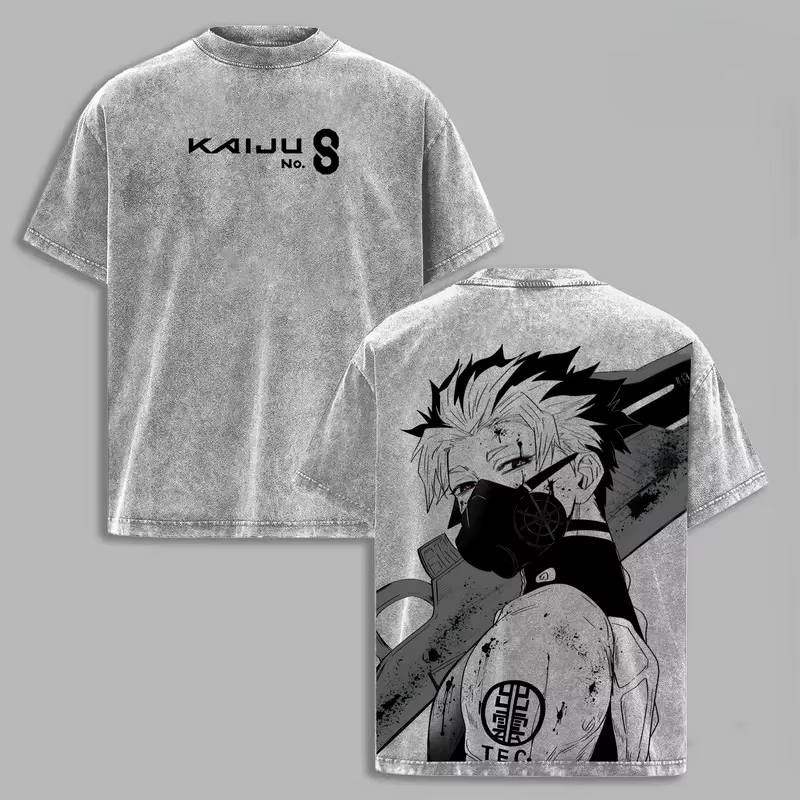 T-shirt graphique japonais Kafka Hibino Kaiju No. 8 Anime lavé surdimensionné