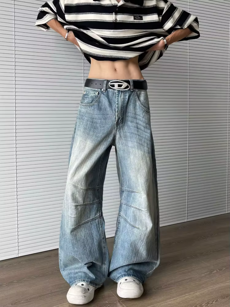 2025 Ropa Y2K mode lavé bleu Baggy plissé nouveau jean pantalon pour hommes 90S Vintage vêtements coréen décontracté