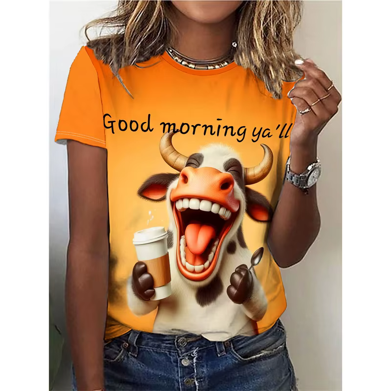 T-Shirt à motif de vache heureuse pour femmes