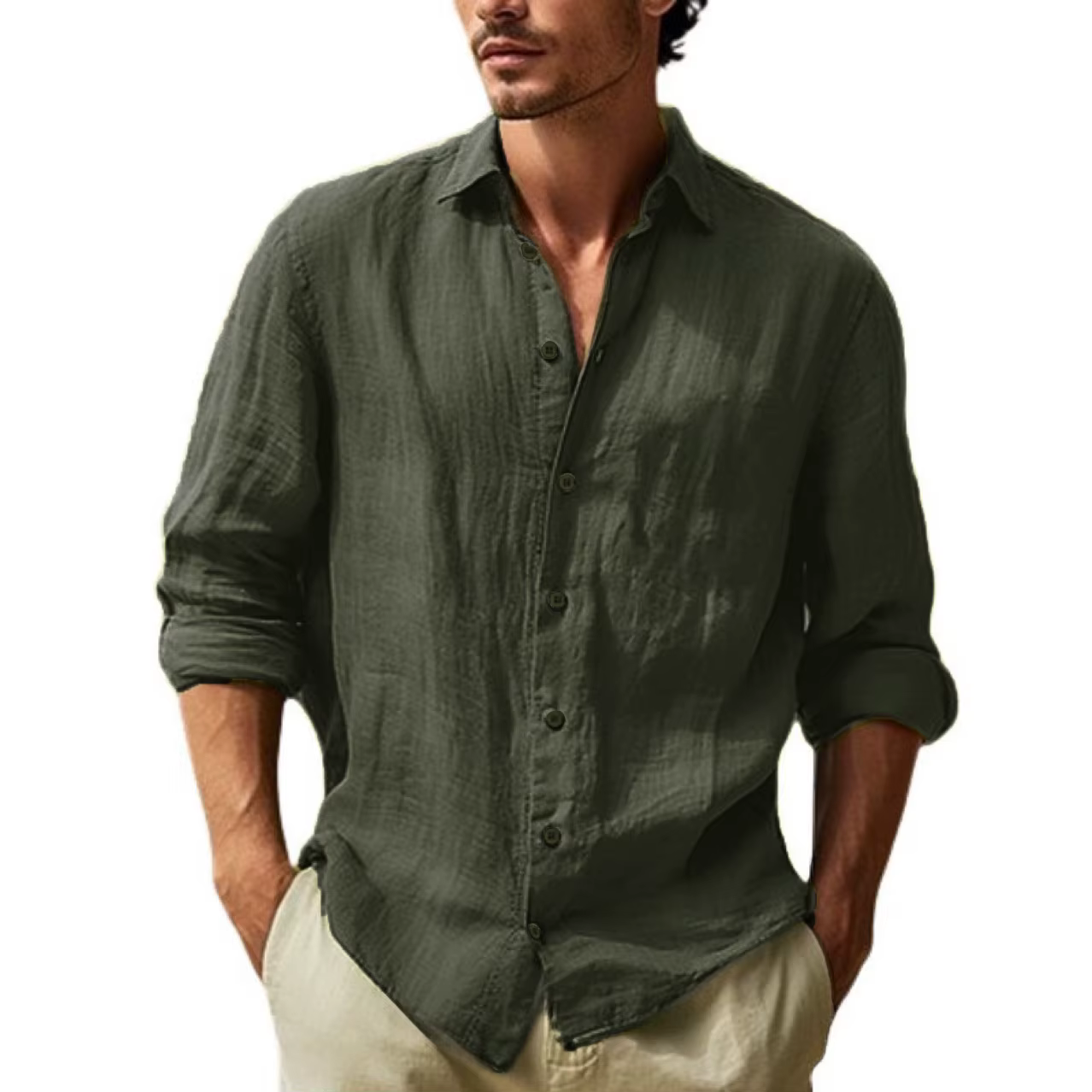 Chemise décontractée en pur coton à manches longues pour hommes