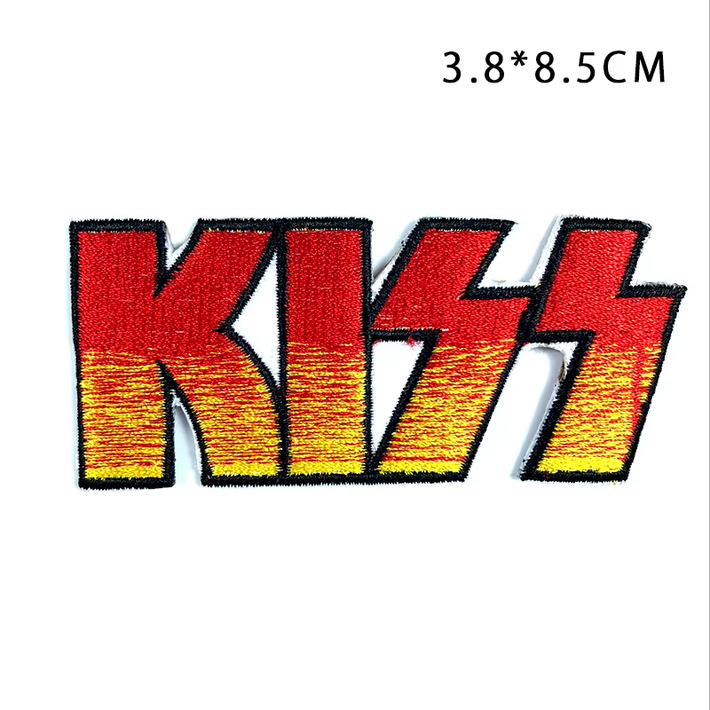 KISS anglais tissu autocollant coloré visage flamme baiser Hip Hop Style créatif bricolage adhésif dos tache patchs pour vêtements fierté