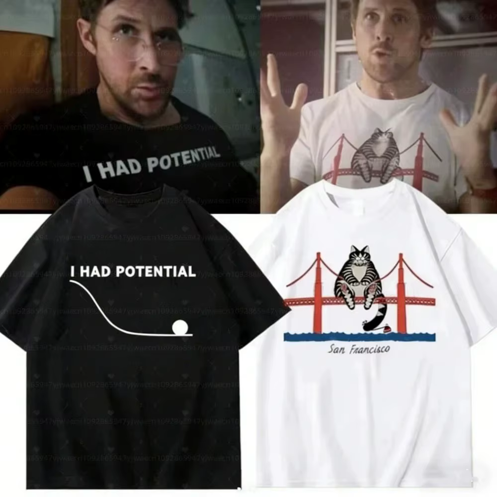 T-shirts Y2k Project Hail Mary - I Had Potential Graphic CAT Print T-Shirt en coton à col rond