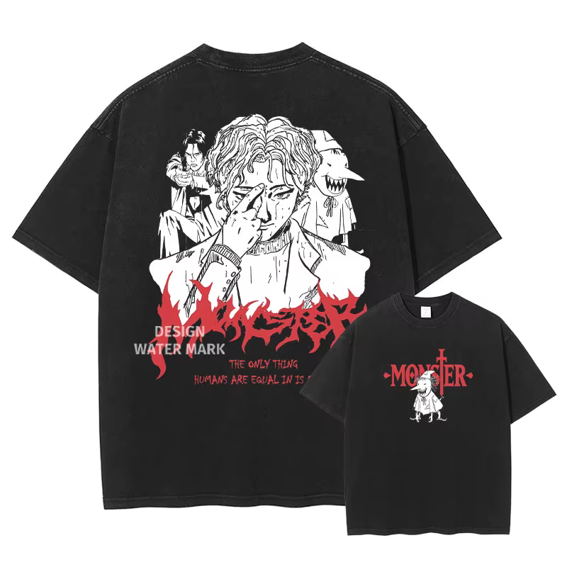 Anime monstre T-shirt Liebert Johan Vintage lavé hauts t-shirts Manga graphique à manches courtes