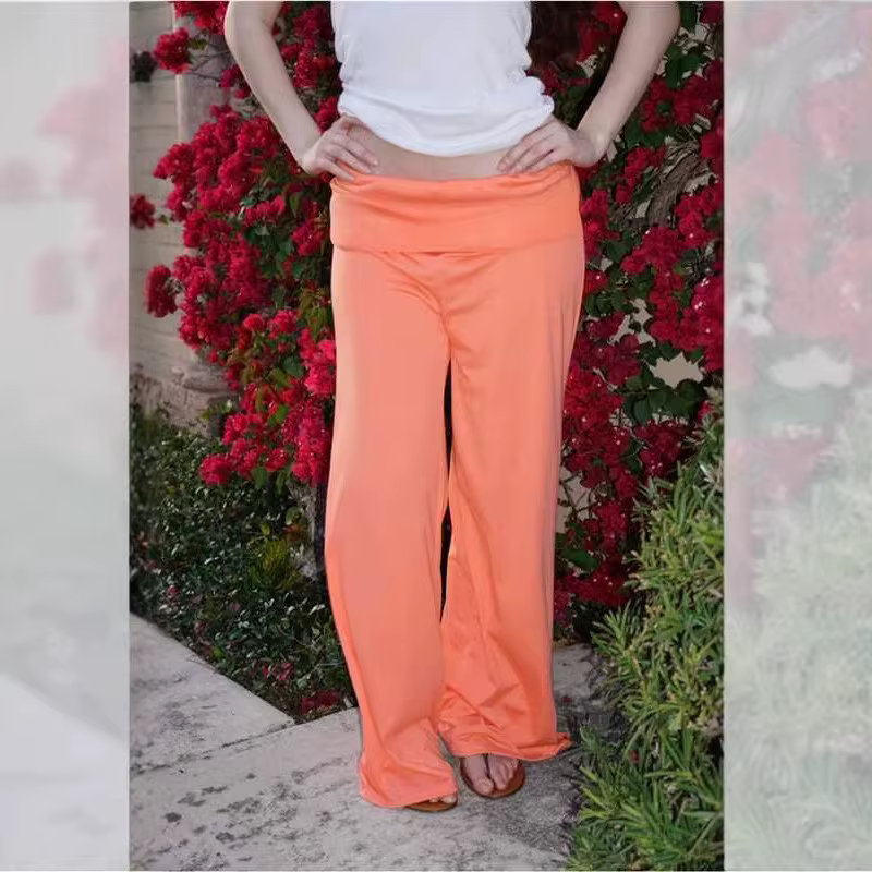 Pantalon de jogging décontracté taille haute à jambe large couleur unie pour femme – Nouveauté été