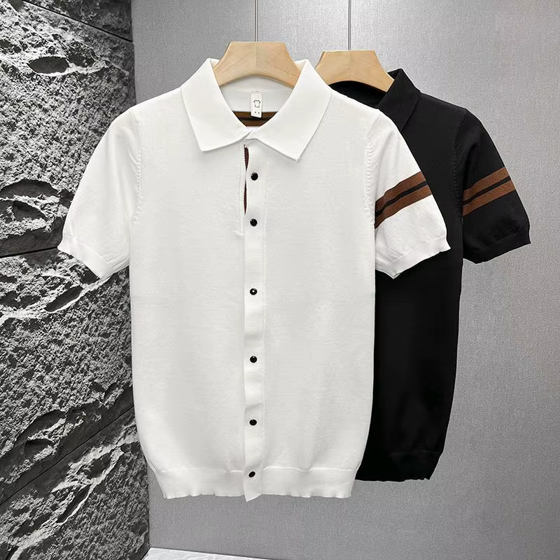 T-shirt d'été décontracté et polyvalent à col polo en maille