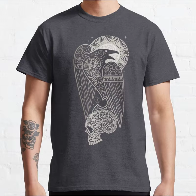 CELTIC RAVEN Viking mythologie nordique valhalla animal T-shirt à manches courtes col rond pour hommes grande taille adulte S-6xl hauts