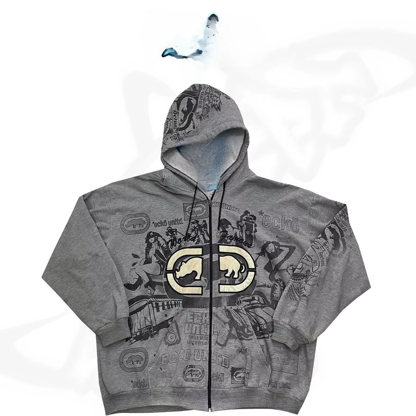 Ecko hommes Graffiti sweat à capuche avec fermeture éclair rue nouveau pull